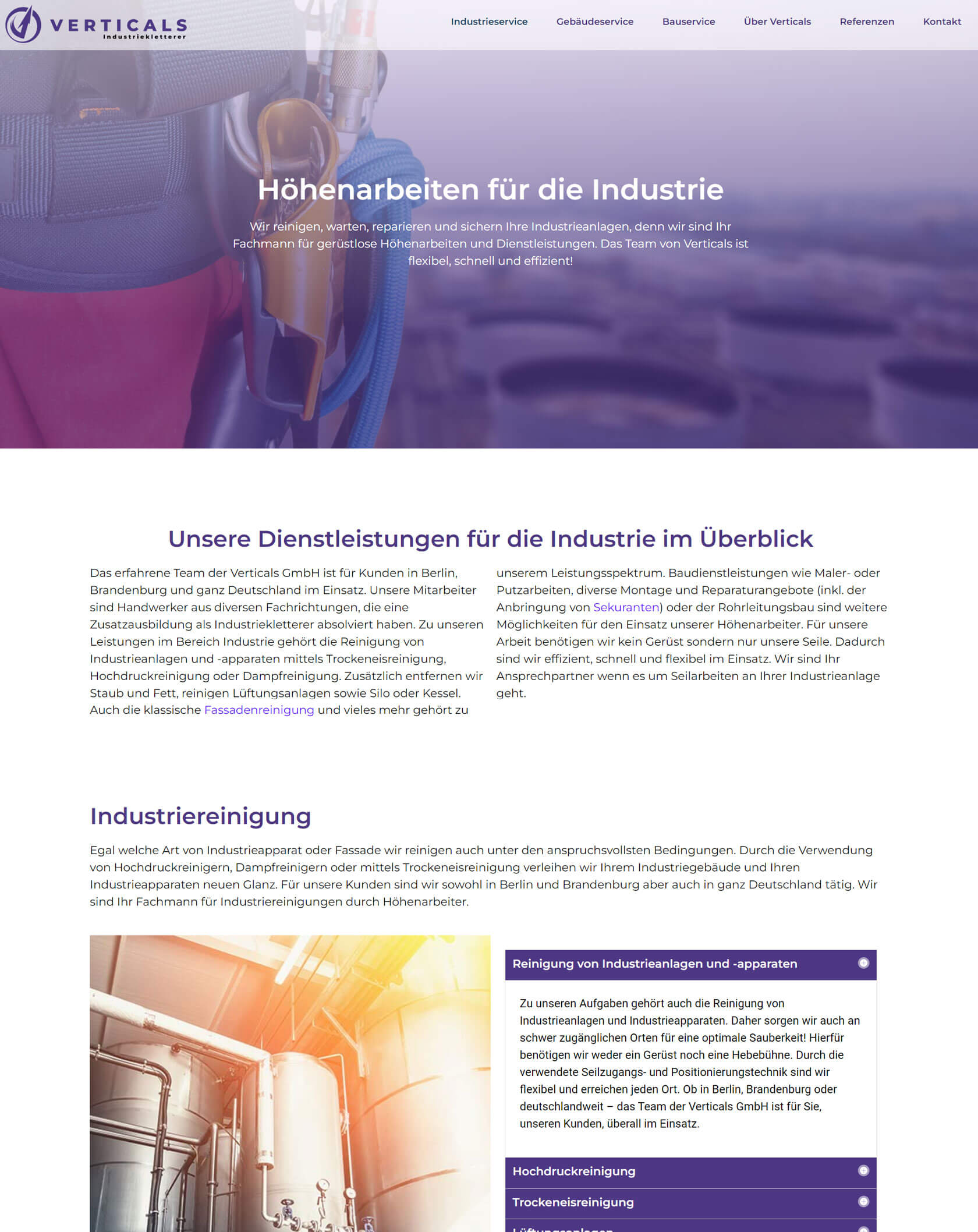 Relaunch des Webauftritts für Verticals – die Industriekletterer aus Berlin