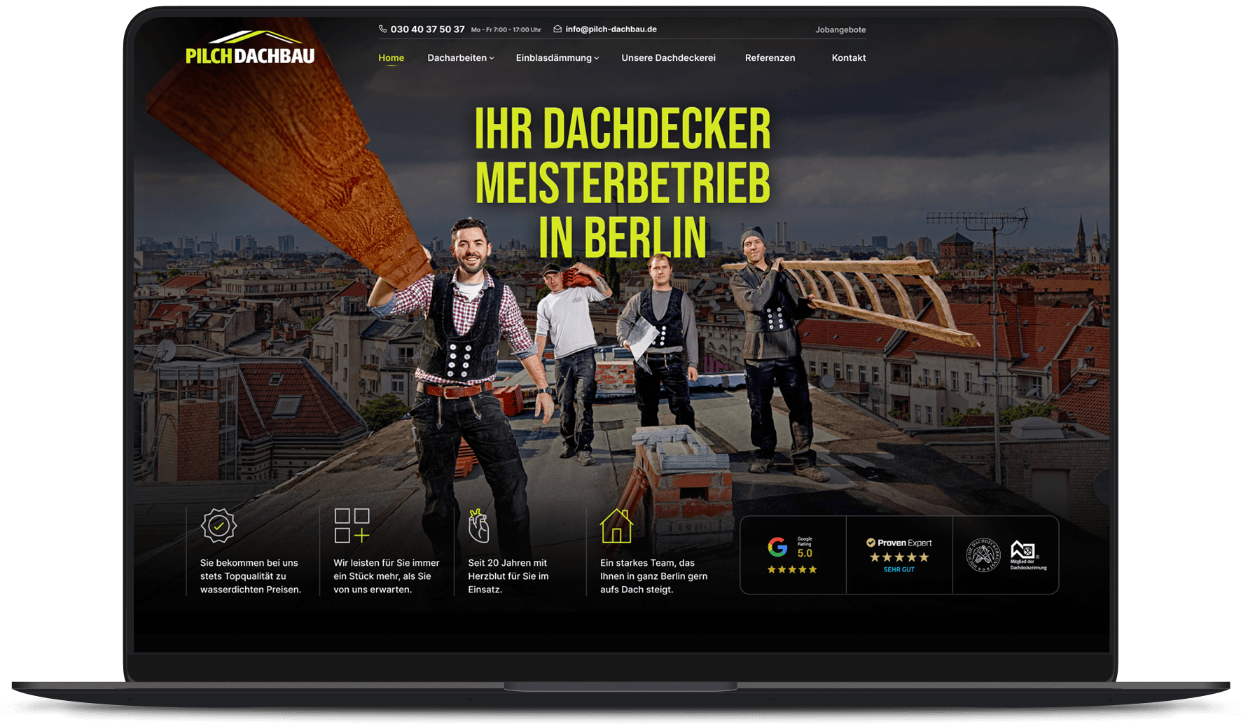 Website Arbeitsbeispiel von PRIMA LINE Dachdecker-Website