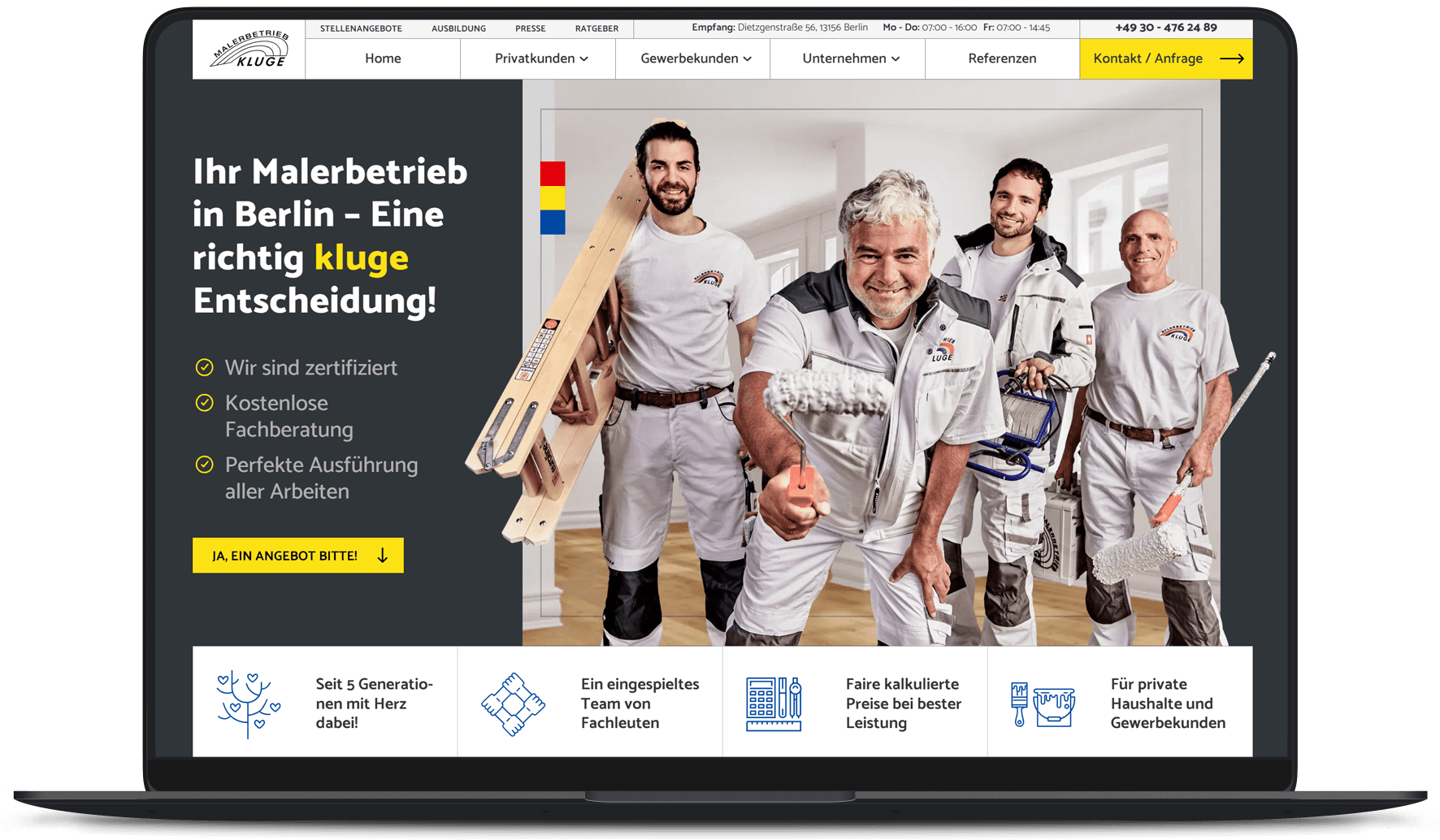 Website Arbeitsbeispiel von PRIMA LINE - Handwerker-Website