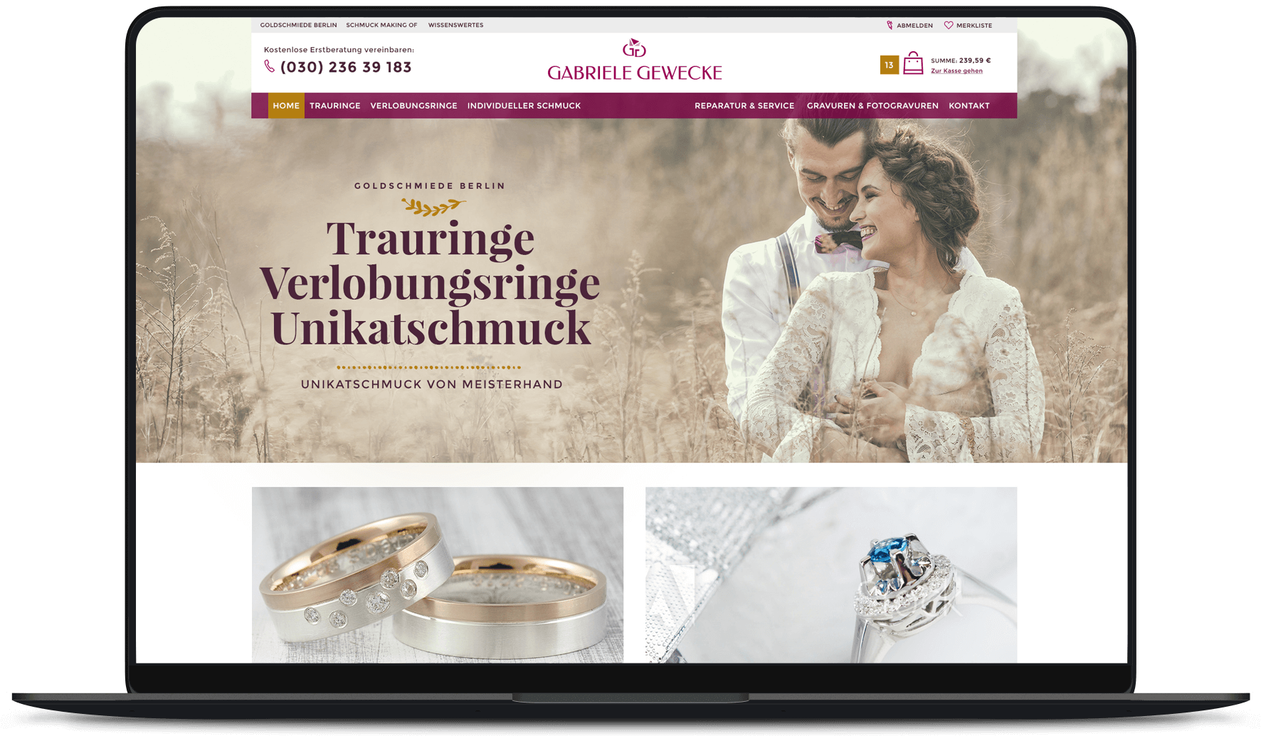 Website Arbeitsbeispiel von PRIMA LINE - Juwelier-Website