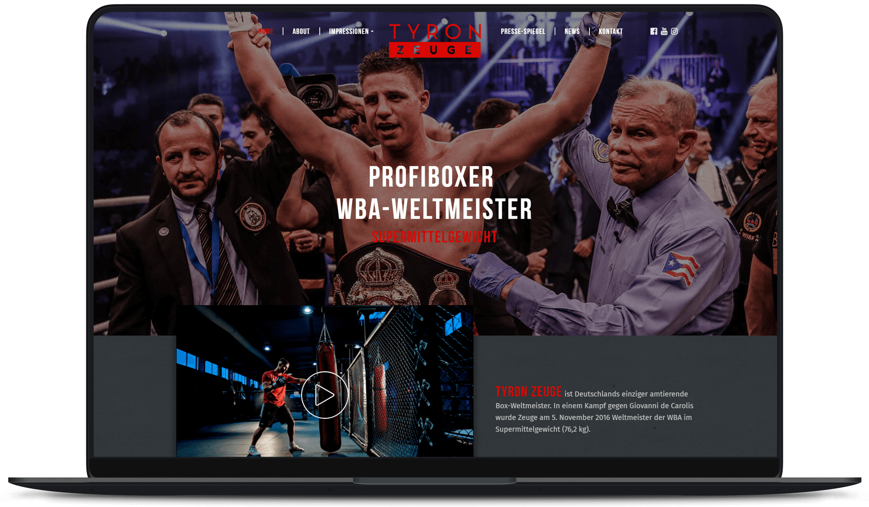 Website Arbeitsbeispiel von PRIMA LINE - Sportler-Website