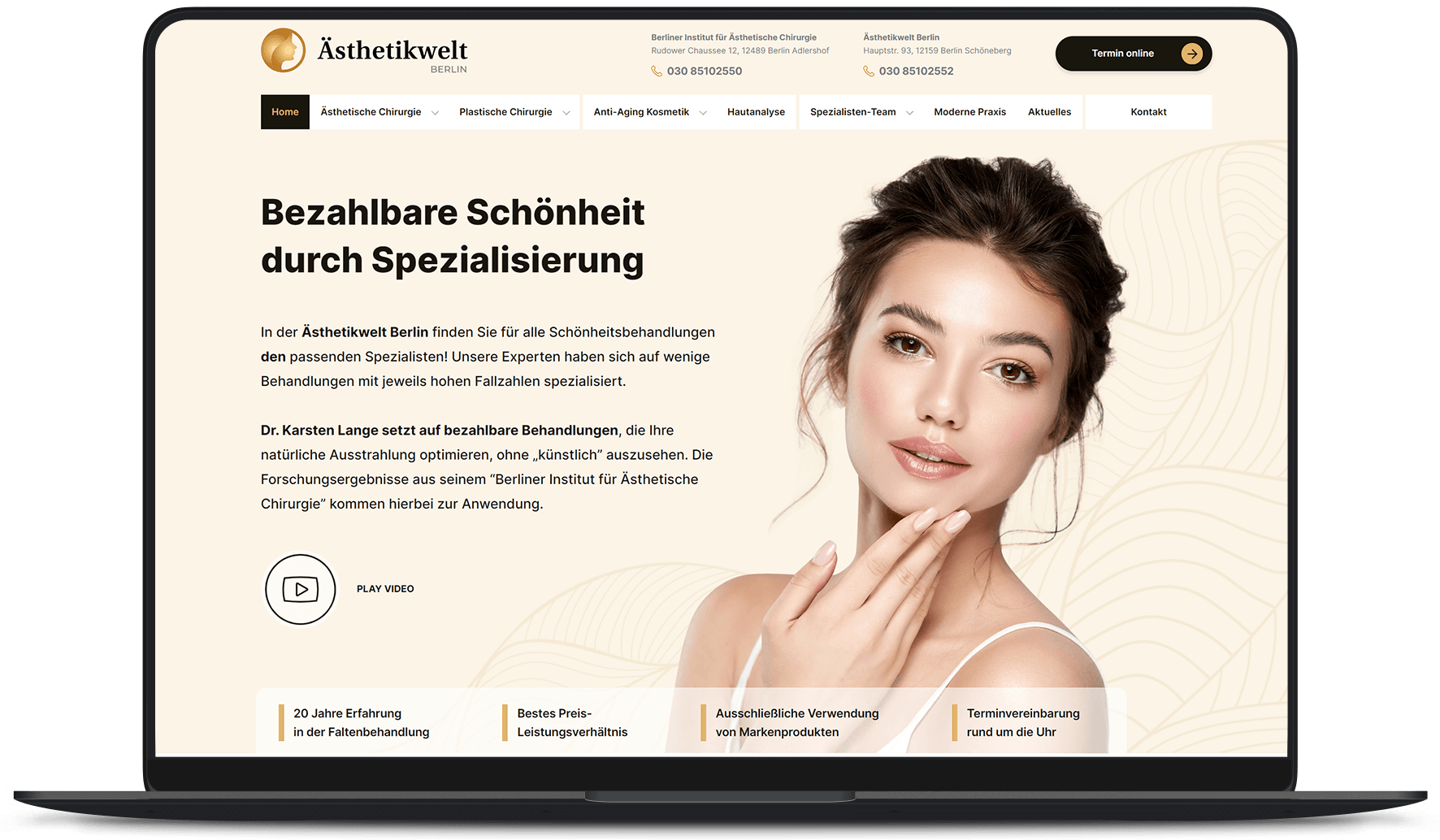 Website Arbeitsbeispiel von PRIMA LINE - Website für Kosmetik-Salon