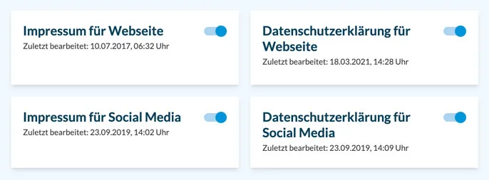 Dashboard zur rechtssicheren Absicherung von Websites – Webdesign aus Hamburg von prima-line.de inklusive Datenschutz und Abmahnschutz